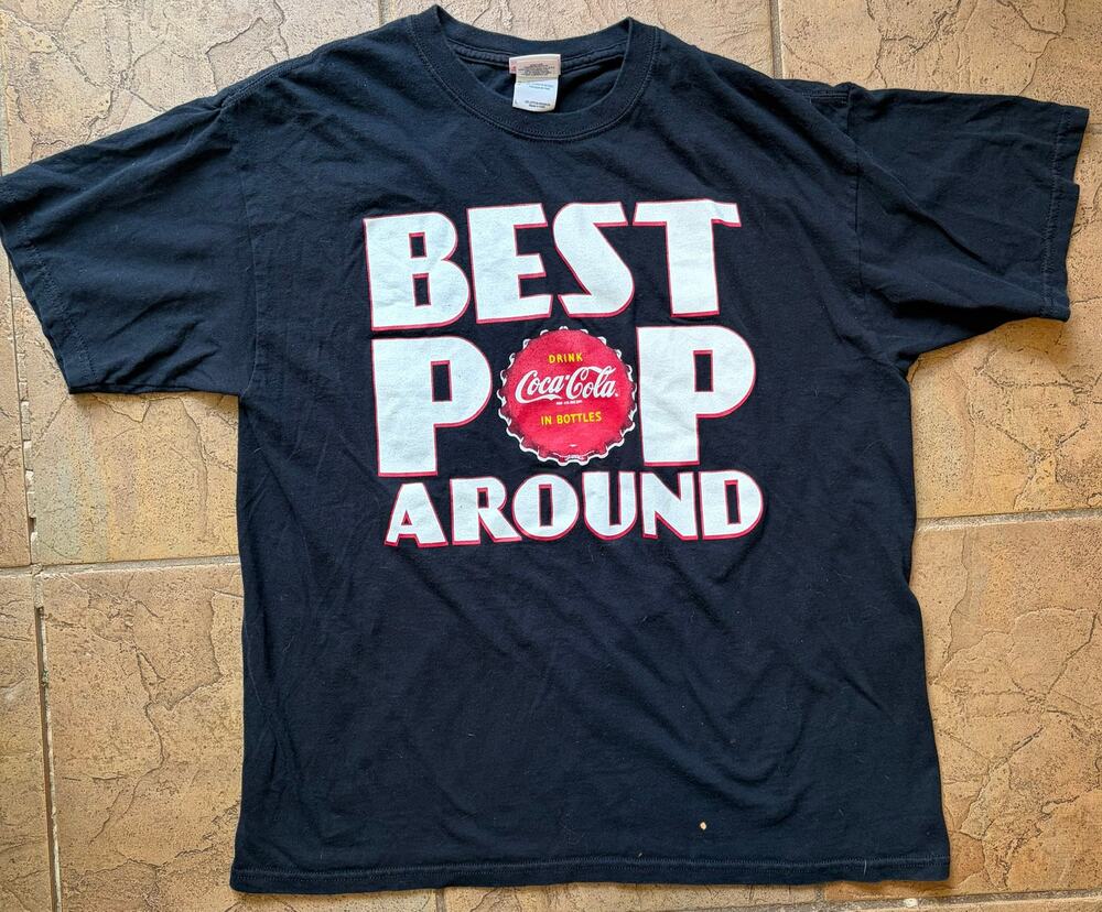 Vintage Style Coca-Cola Best Pop Around Black Graphic T-Shirt Large